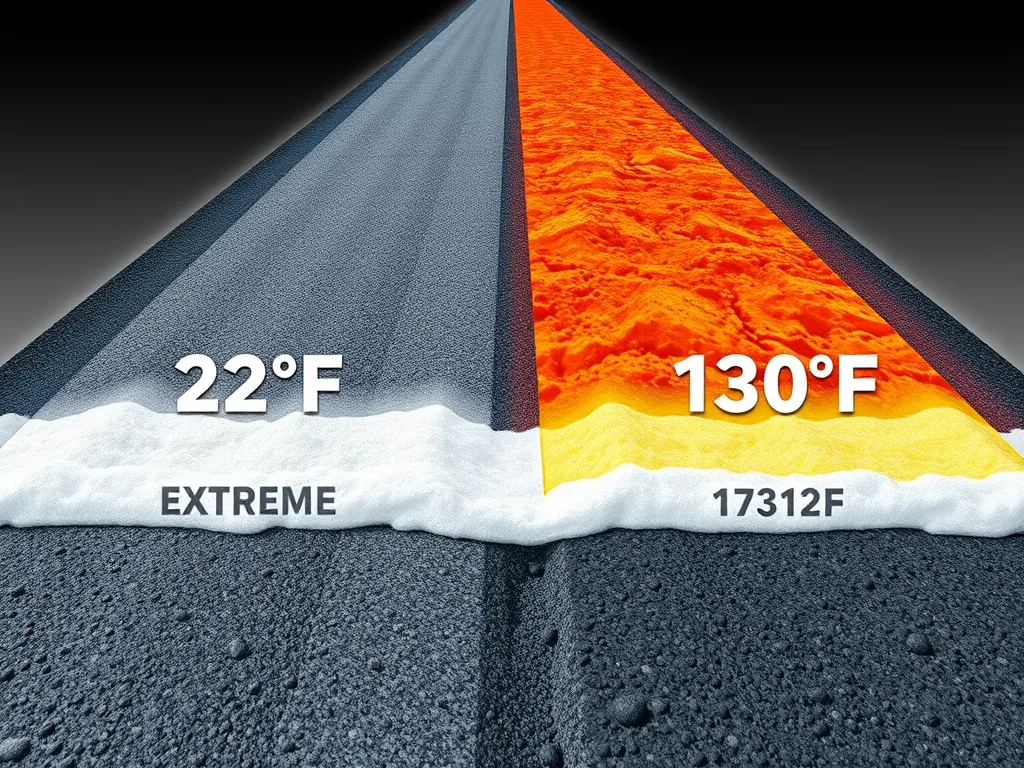 Illustration of temperature effects on asphalt with advanced additives for safety.