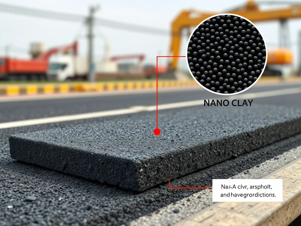 Close-up view of asphalt composite with nano clay highlighting enhanced properties.