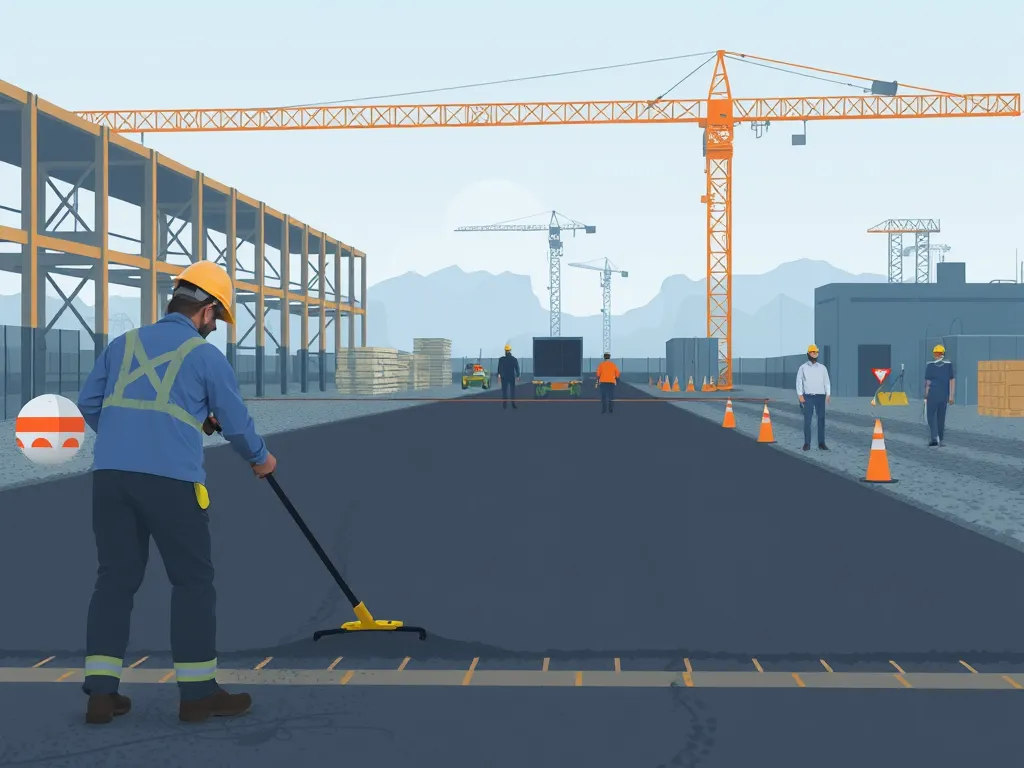 Construction workers applying advanced asphalt in a large-scale project, highlighting cost challenges in asphalt implementation.