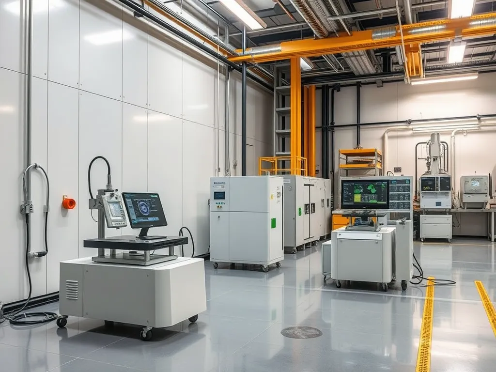 High-tech laboratory for advanced asphalt testing techniques showing various testing equipment.