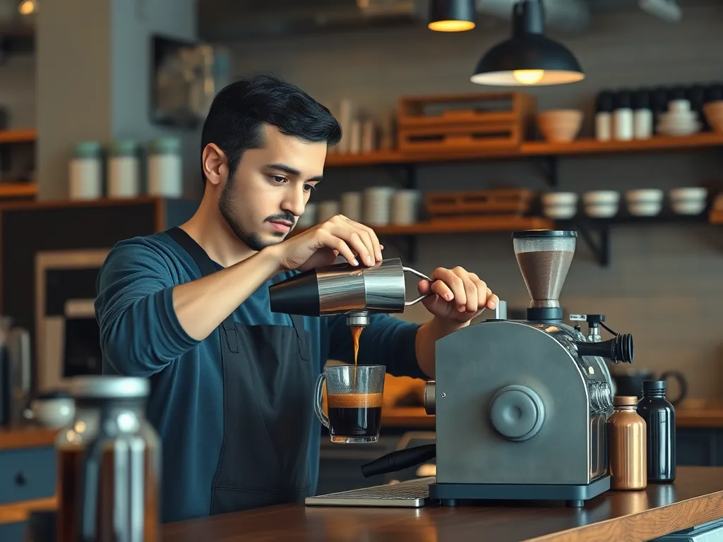 Barista demonstrating advanced pouring techniques with coffee