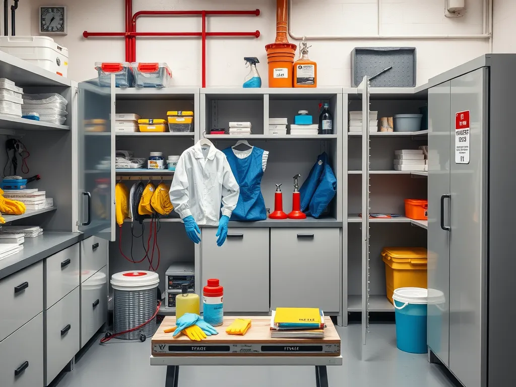 Professional workshop for advanced pouring techniques with safety equipment and supplies.