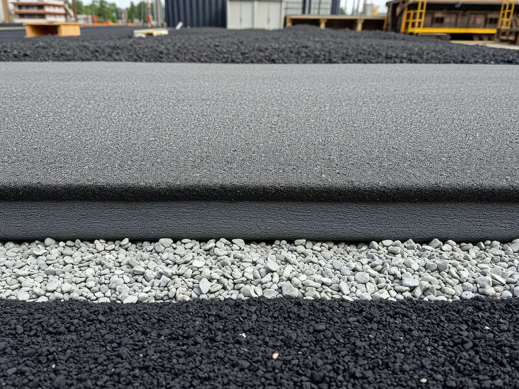 Close-up of asphalt layer over varying aggregate sizes showing their impact on strength