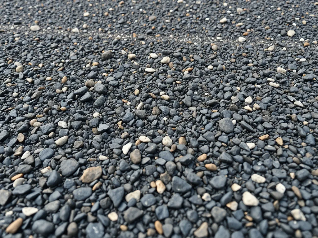 Close-up view of different aggregate sizes used in asphalt for improved strength