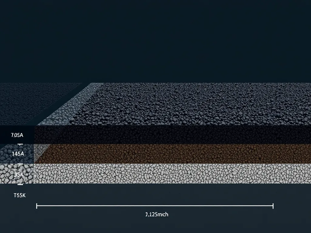 Cross-section showing different layers of aggregates in various asphalt types.