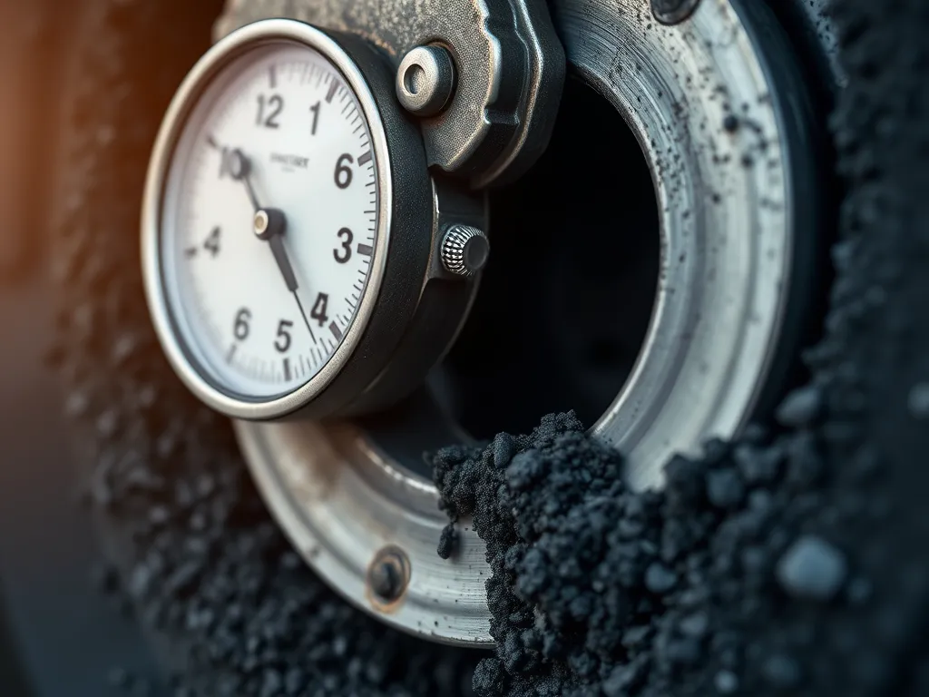 Close-up of a pressure gauge in asphalt displaying proper anchoring technique