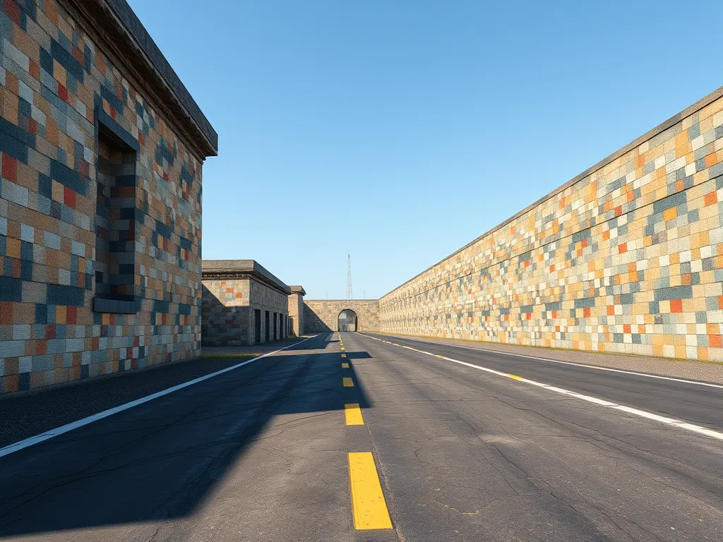 A paved road showcasing ancient asphalt techniques used in historical civilizations.