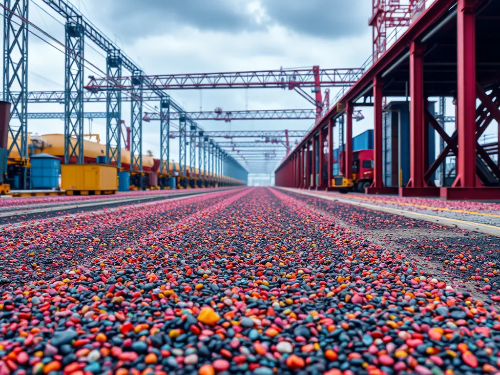 Artificial aggregates used in asphalt production showcasing colorful materials.