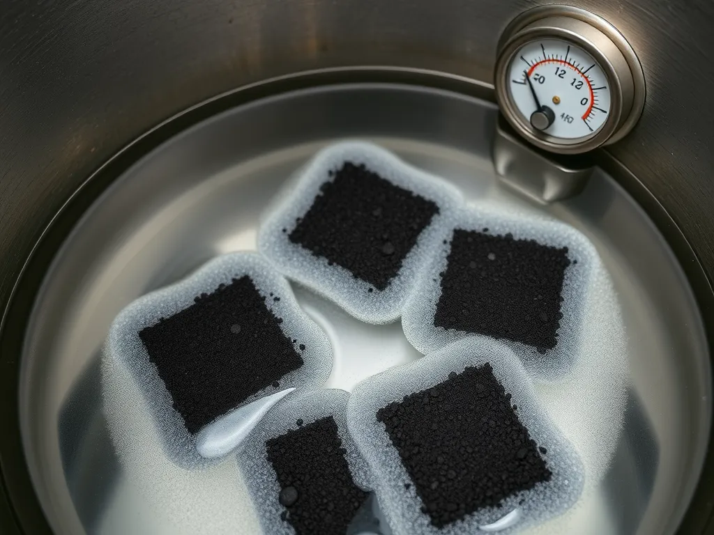 Samples of asphalt additives being mixed in a water bath for optimal performance
