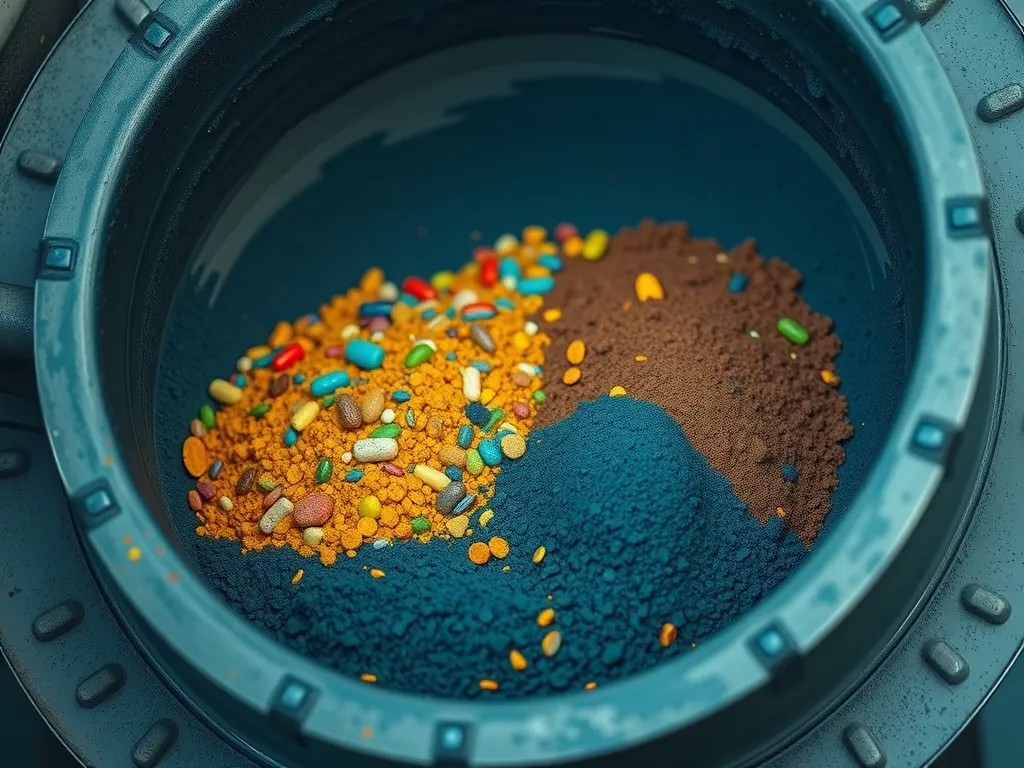 Variety of colorful asphalt additives in a mixing container for improved performance.