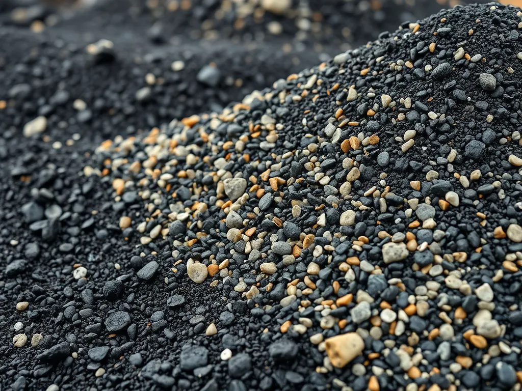 Close-up of various aggregates used in asphalt production, showcasing the components that make up asphalt.