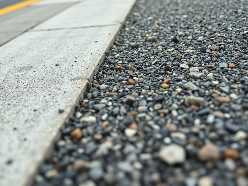 Close-up of asphalt surface with gravel for airport construction.