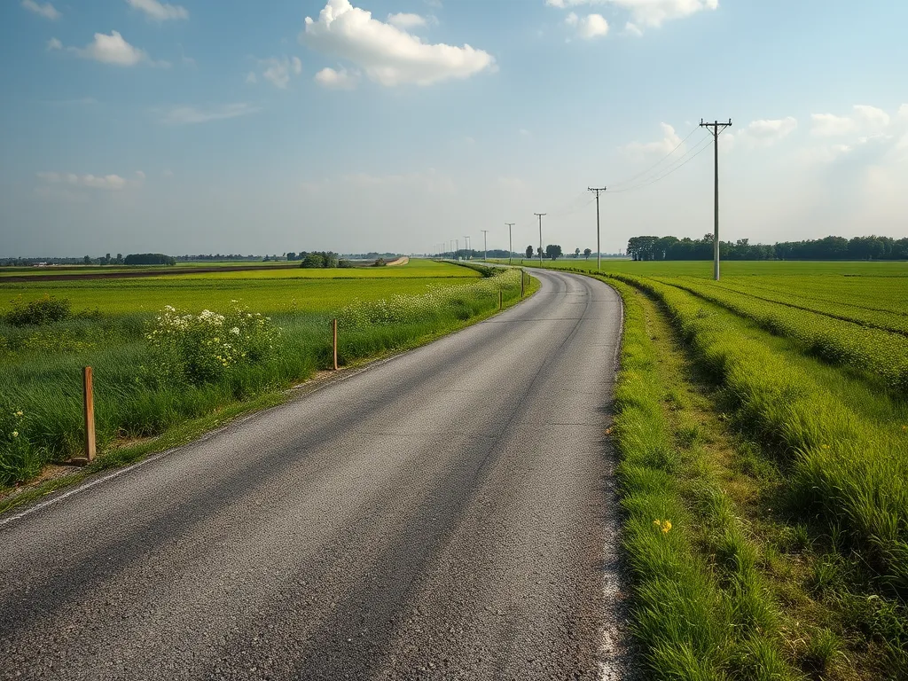 A winding asphalt road showcasing the use of alternative binder materials for sustainable paving.