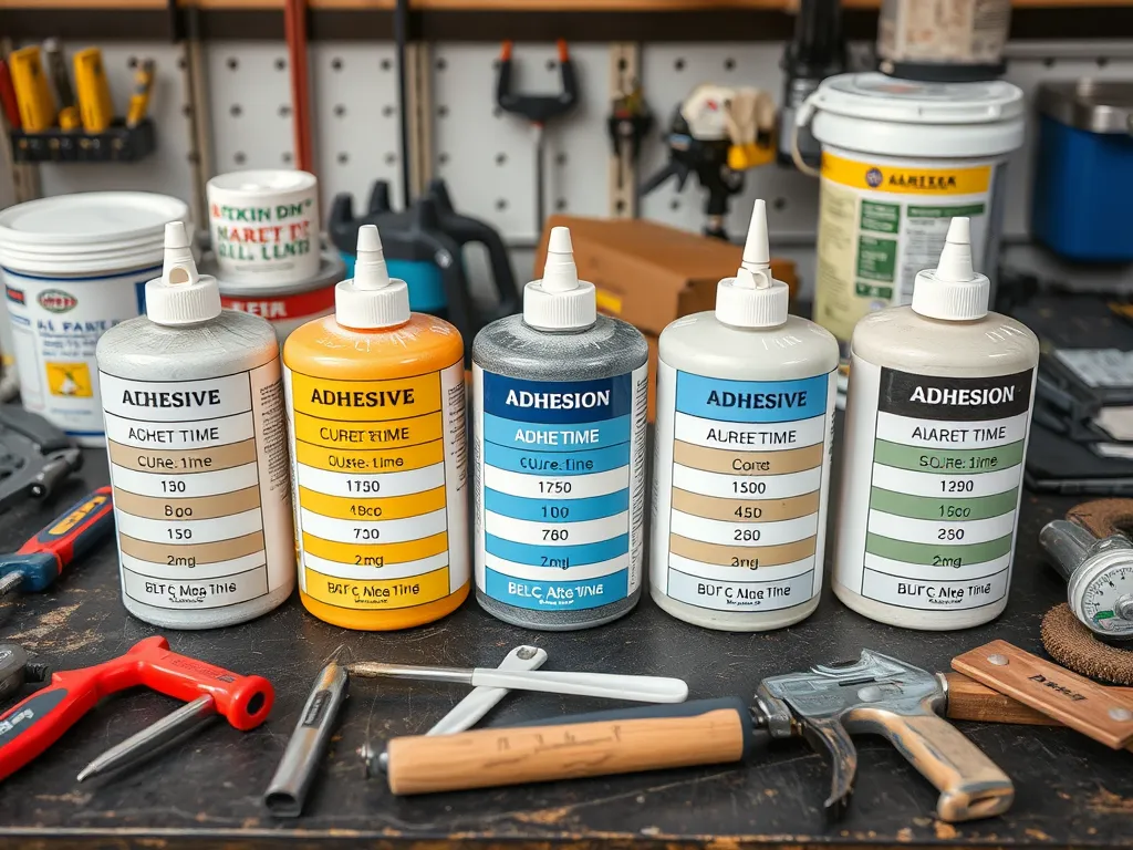 Variety of adhesives used for anchoring into asphalt, crucial for securing materials.