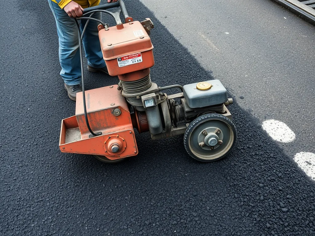 A worker using an asphalt finisher machine to troubleshoot application issues.
