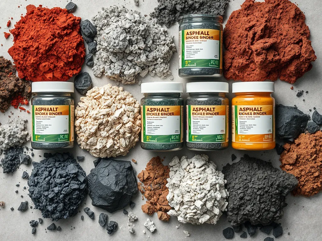 Various asphalt binder materials and colored aggregates used in asphalt production