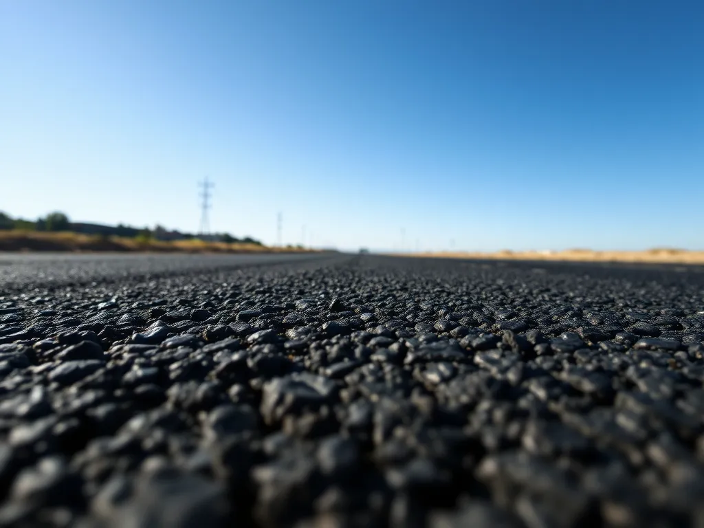 Close-up view of black asphalt pavement showing its texture and color.