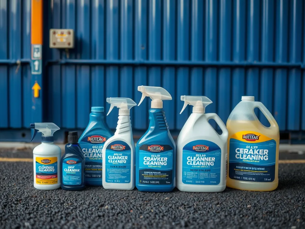 A selection of cleaning products specifically designed for asphalt maintenance.
