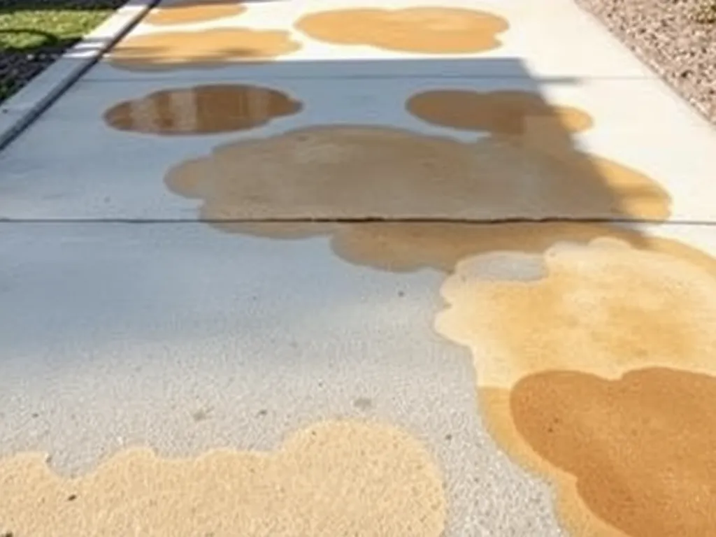 Image showing stained asphalt surface with cleaning techniques in action for effective asphalt maintenance.