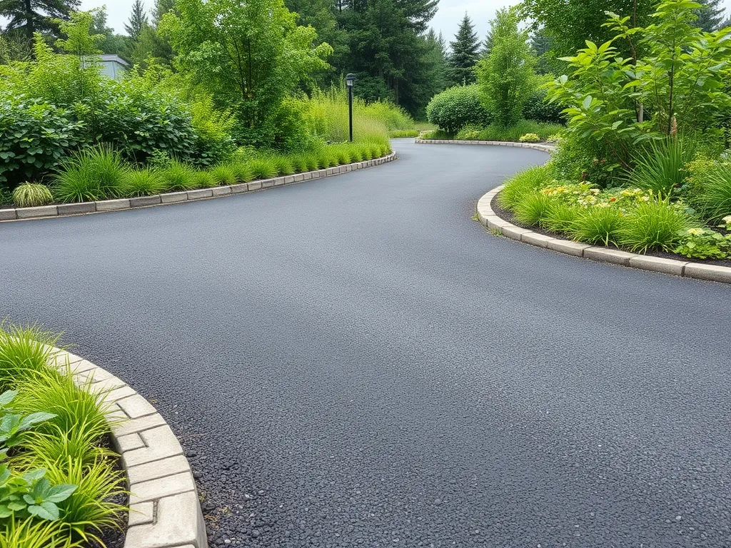 Well-maintained asphalt path surrounded by greenery, showcasing climate-resilient infrastructure.