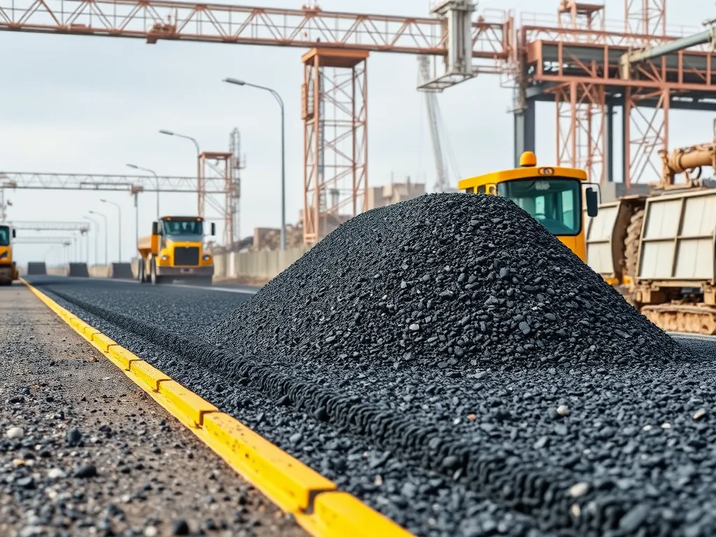 A pile of asphalt being laid for climate-resilient infrastructure construction.