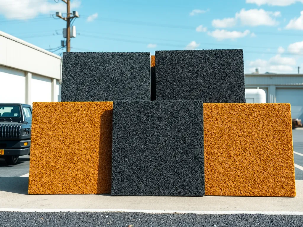 Various samples of asphalt colors including black and orange for choosing asphalt colors.