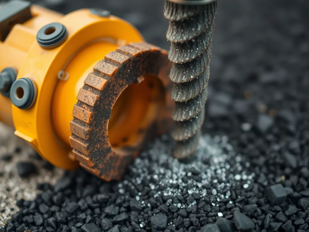 Close-up of a compaction tool used in the asphalt compaction process, showcasing the technology behind asphalt paving.