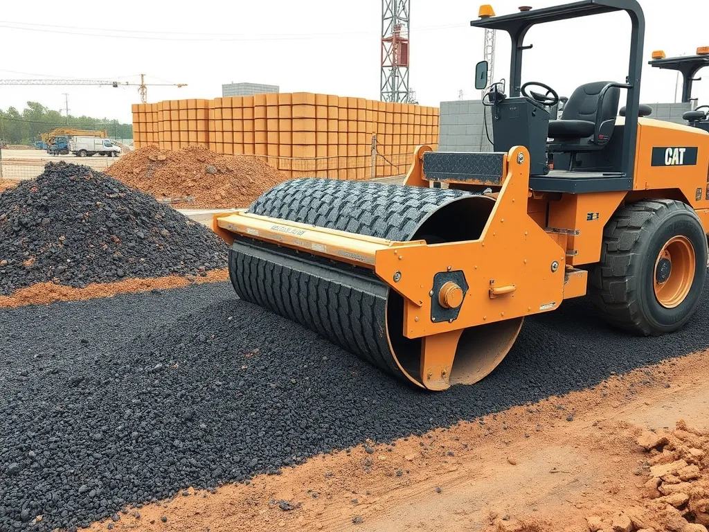 Asphalt roller compacting asphalt on a construction site for effective asphalt compaction.