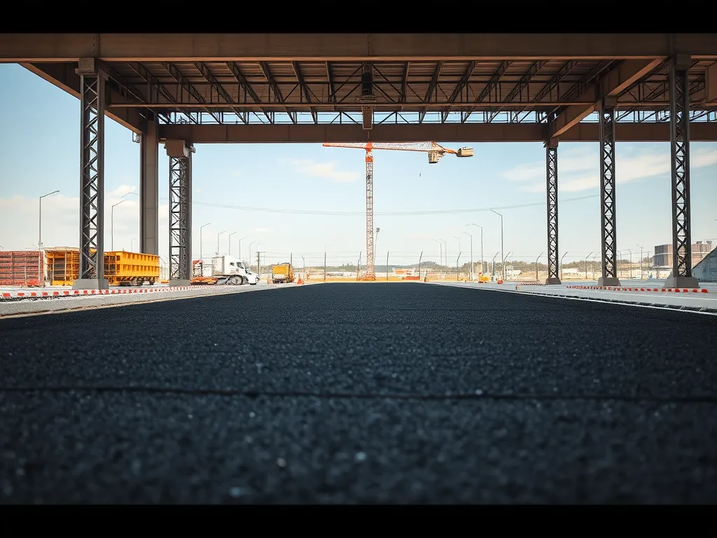 Freshly laid asphalt road with construction equipment in the background, reflecting the cost of asphalt by state.