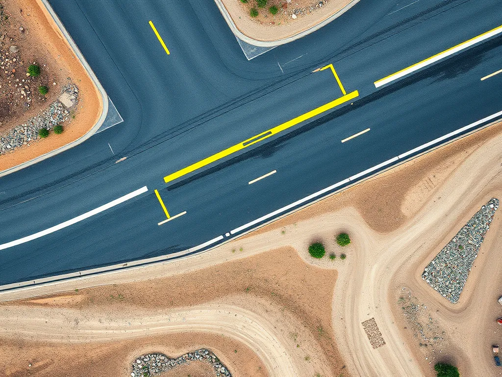 Aerial view of asphalt roads in a commercial setting showcasing cost-effective pavement solutions.