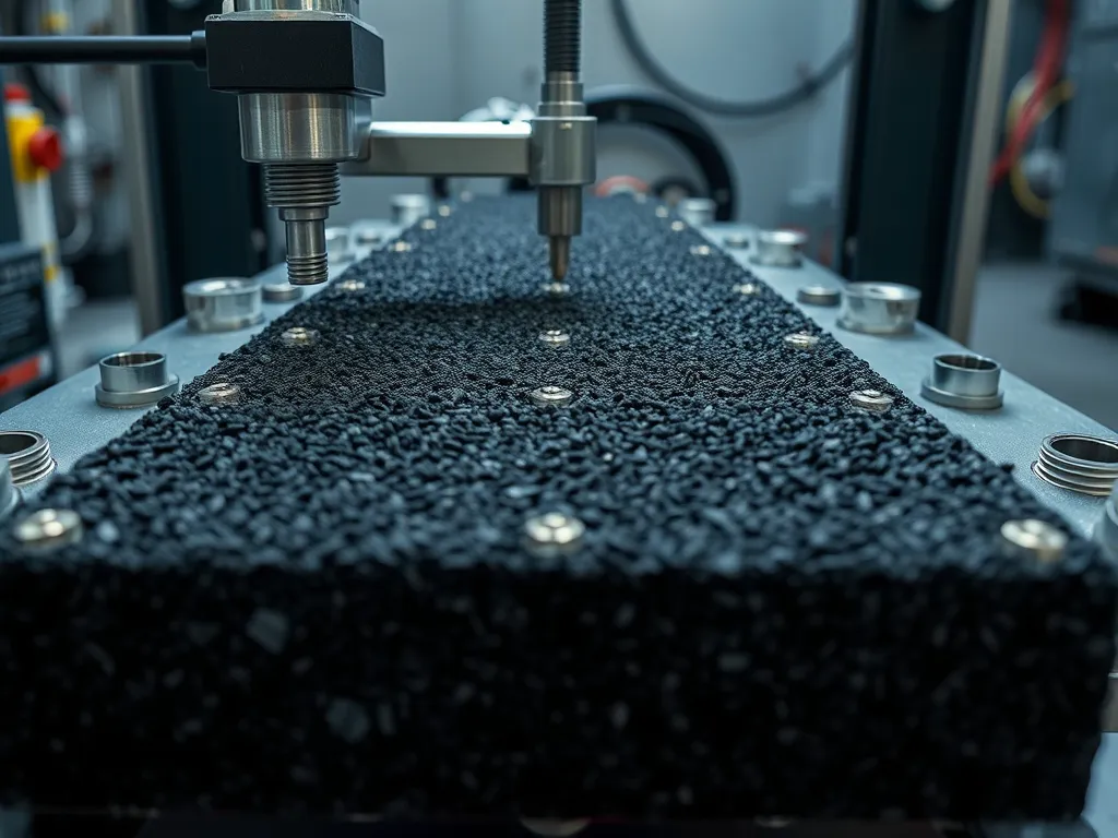 Close-up of a machine testing asphalt crack resistance with a textured surface.