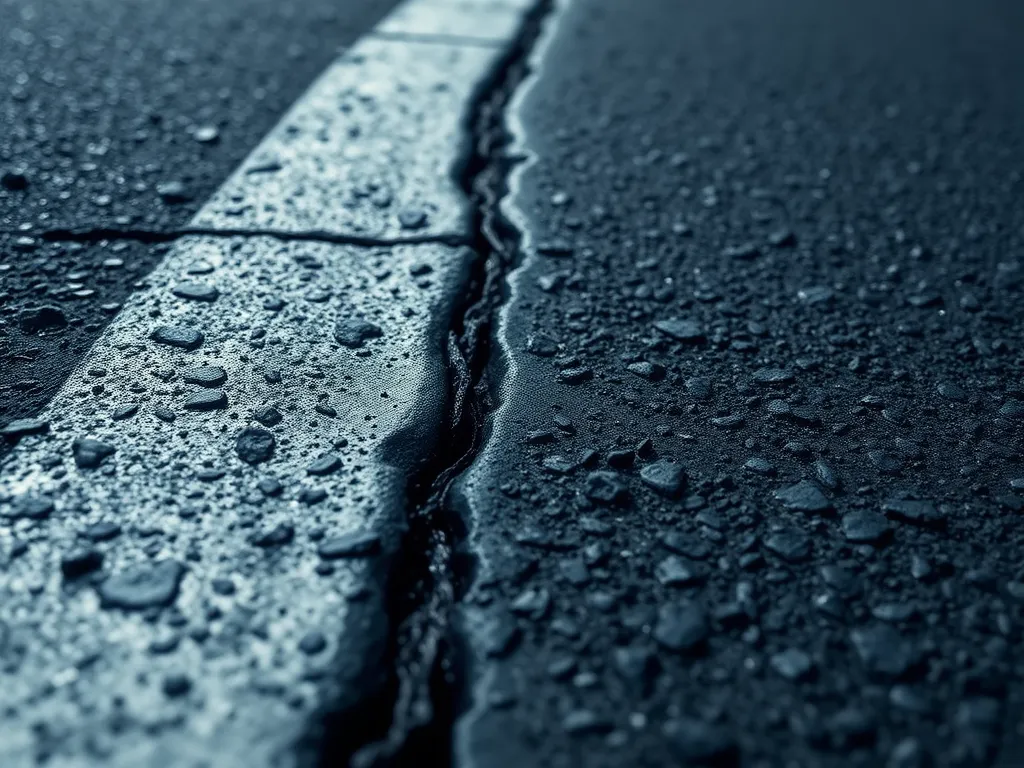 Close-up of a cracked asphalt surface highlighting the importance of crack sealing for extending asphalt lifespan.