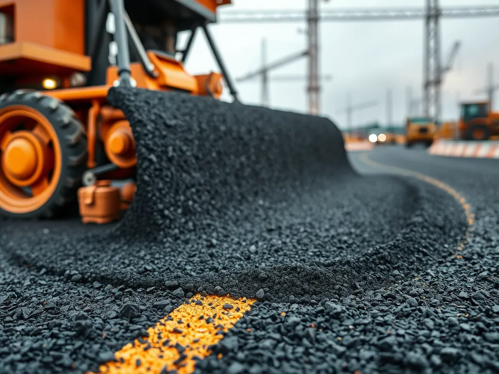 Asphalt paving machine applying chemical additives during the curing process for enhanced durability.
