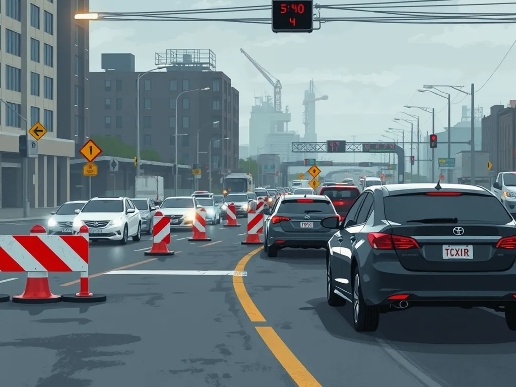 Illustration of asphalt drainage in urban traffic conditions