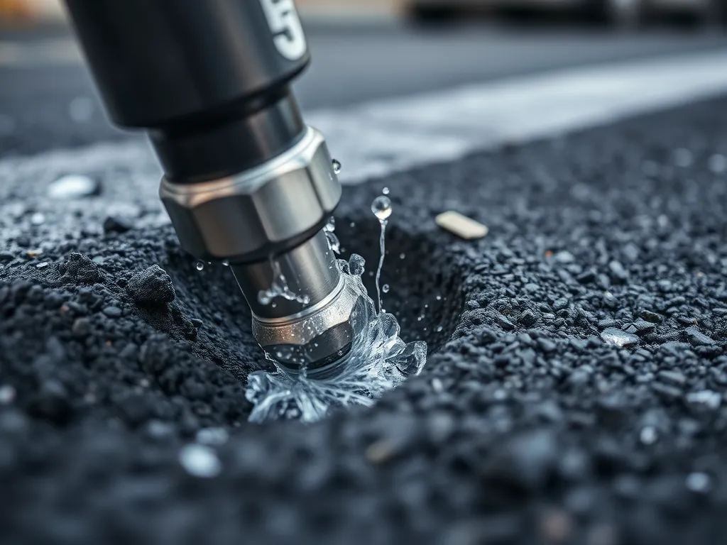 Diamond drill bit in action on an asphalt driveway