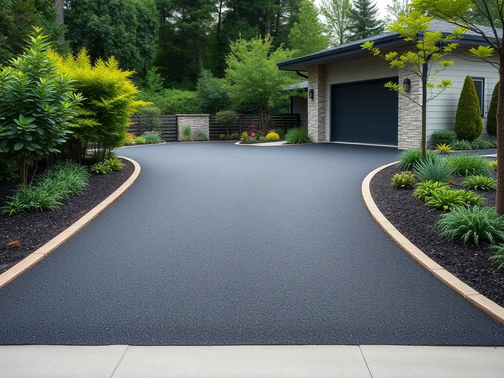 Smooth asphalt driveway providing an appealing entrance to a home, showcasing the advantages of asphalt driveways.