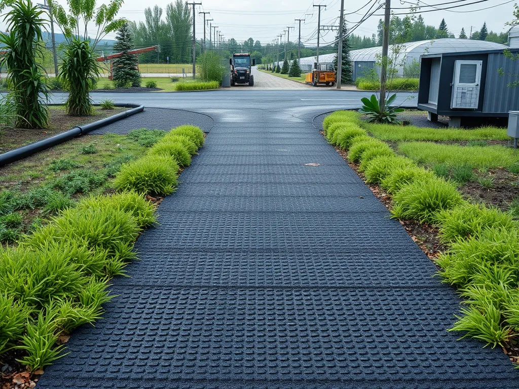 New asphalt driveway installation showcasing smooth surface and landscaping.