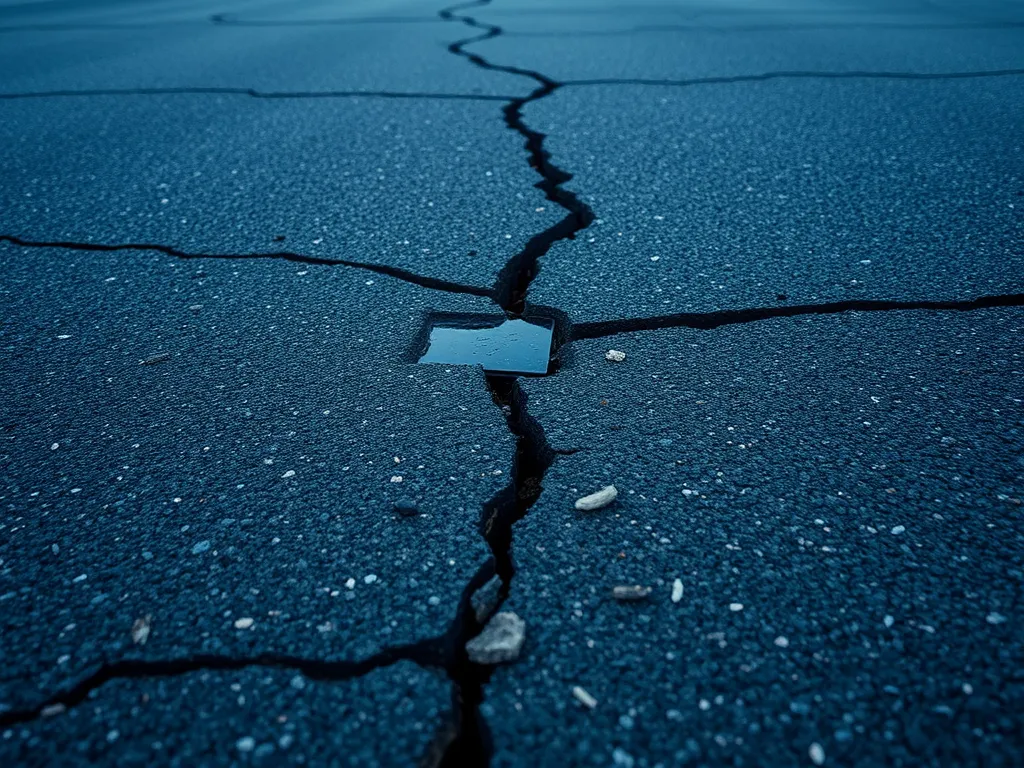 Cracked asphalt driveway showing significant damage, illustrating common causes of asphalt driveway cracking.