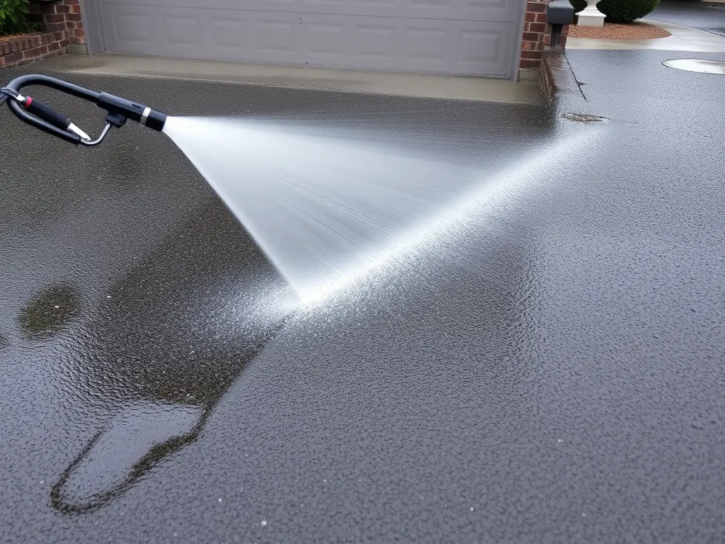 Pressure washing an asphalt driveway to enhance appearance and maintenance