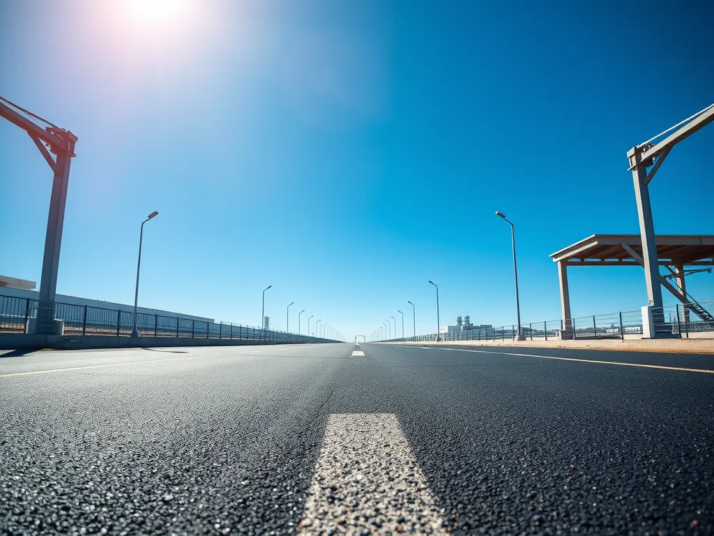 High-quality asphalt driveway with clear sky, showcasing perfect asphalt design