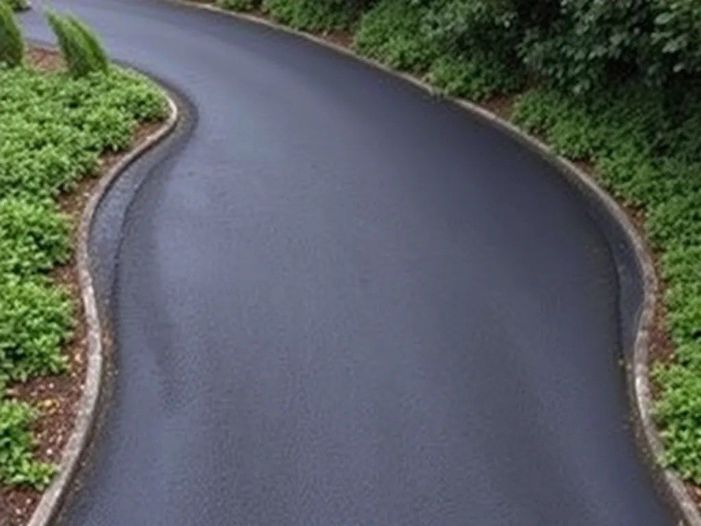Asphalt driveway with effective drainage promoting longevity