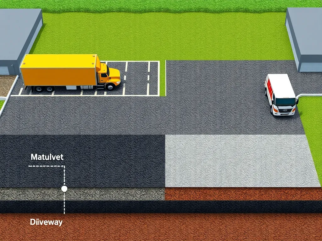 Diagram showing different layers of asphalt for driveway construction, emphasizing the required inches of asphalt.