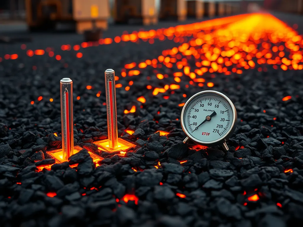 Thermometer and inspection rods on asphalt driveway for health assessment