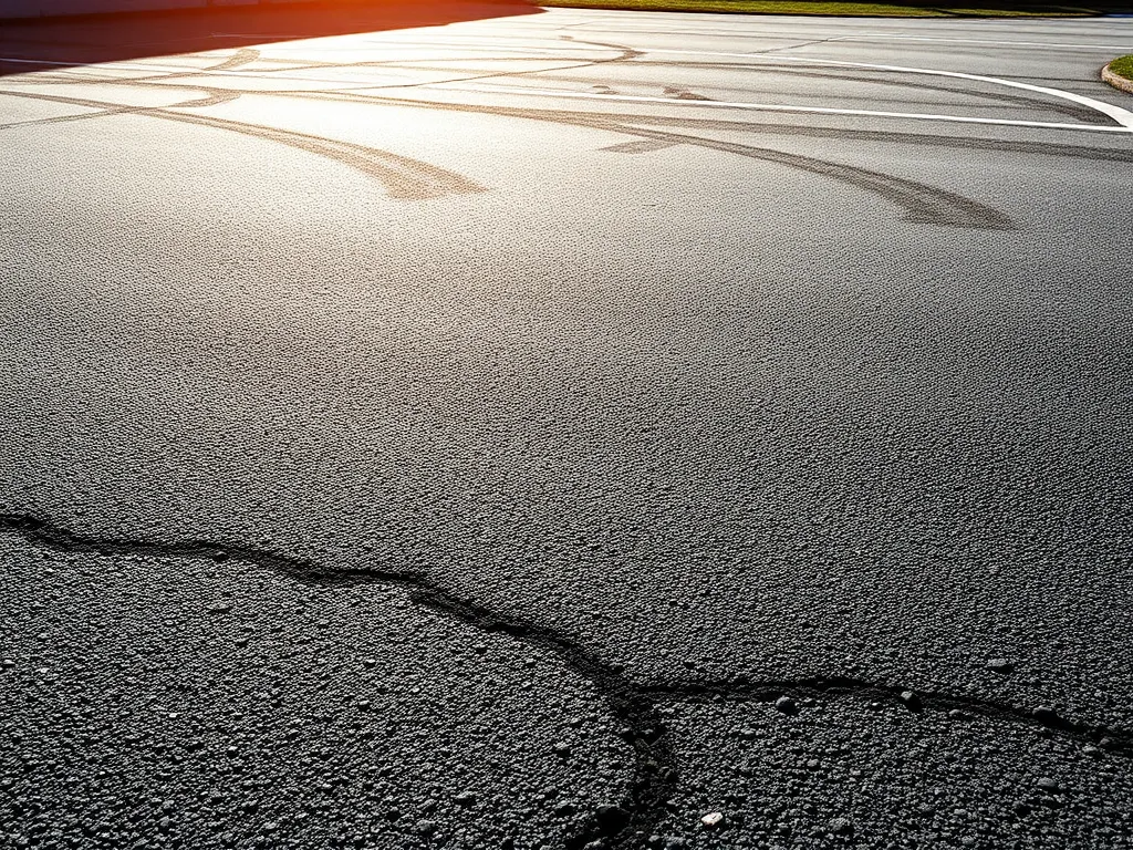 Close-up of cracked asphalt driveway highlighting the need for maintenance.