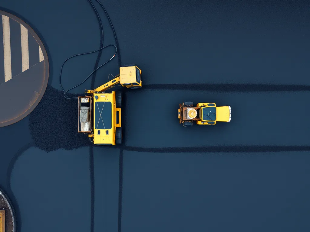 Heavy machinery used for large-scale asphalt driveway repairs, showcasing paving equipment in action.