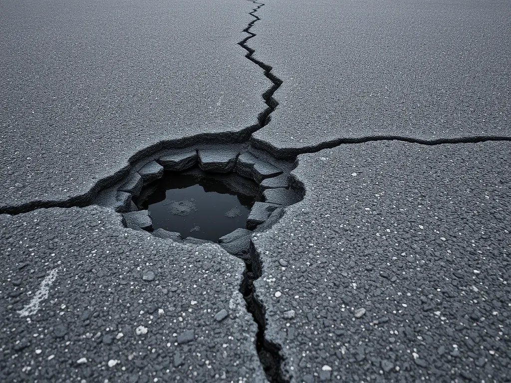 Cracked asphalt driveway showing damage that needs repair