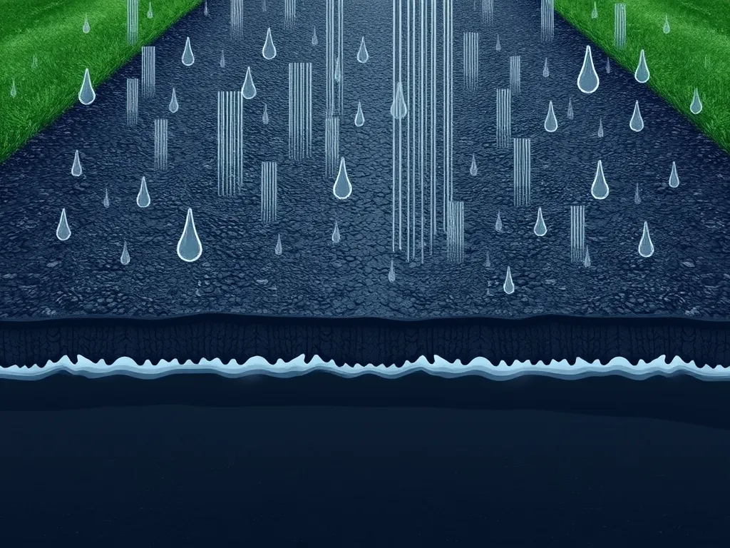 Diagram illustrating the thickness of asphalt driveways and their drainage properties