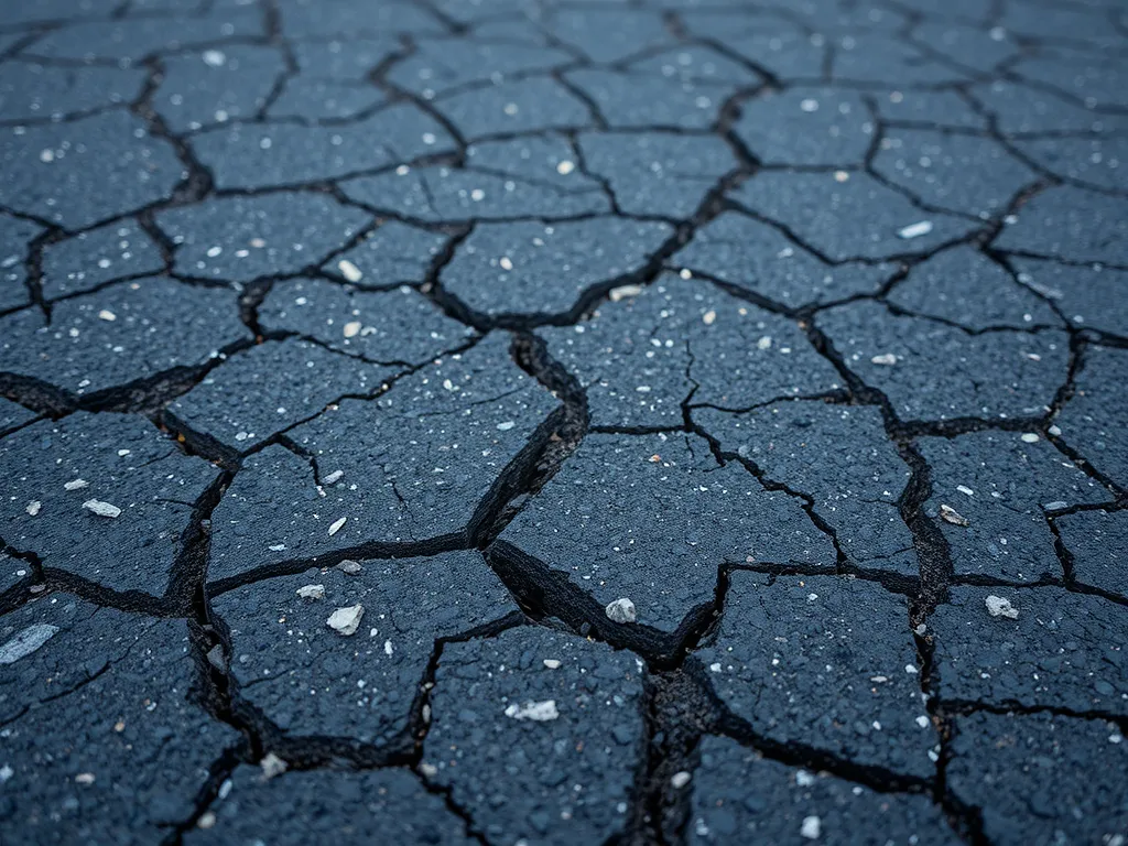 Cracked asphalt driveway showing signs of wear and tear