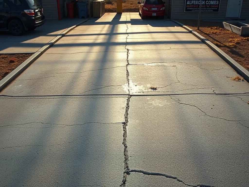 Cracked asphalt driveway showing signs of wear and tear