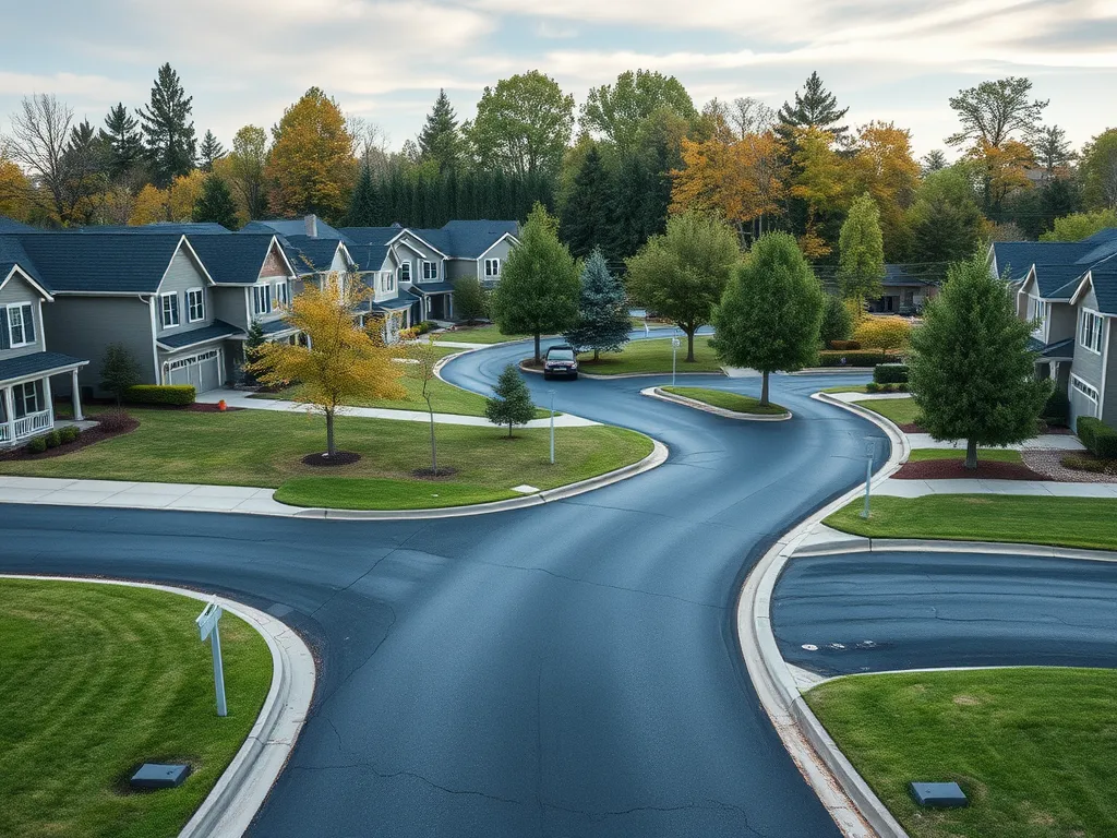 Residential neighborhood showcasing asphalt driveways impacted by environmental regulations